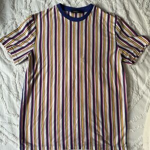 Y2K Mens Stripped Bold Multicolor Retro Chemistry Tee Shirt Size Medium